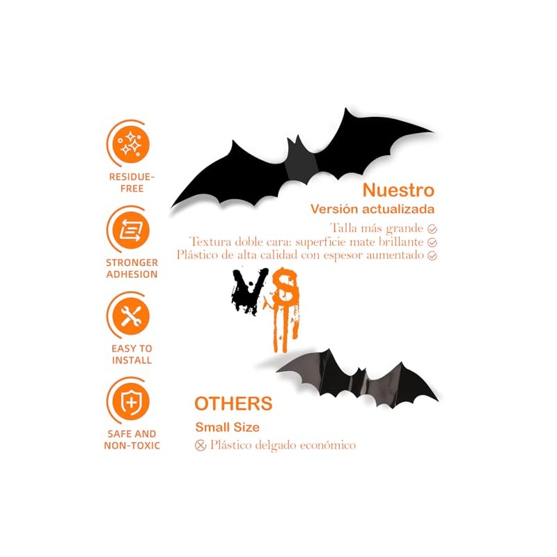 LAWAN Decoración de Halloween,24 Piezas Murciélago Halloween 3D,Murciélago Halloween Decoración
