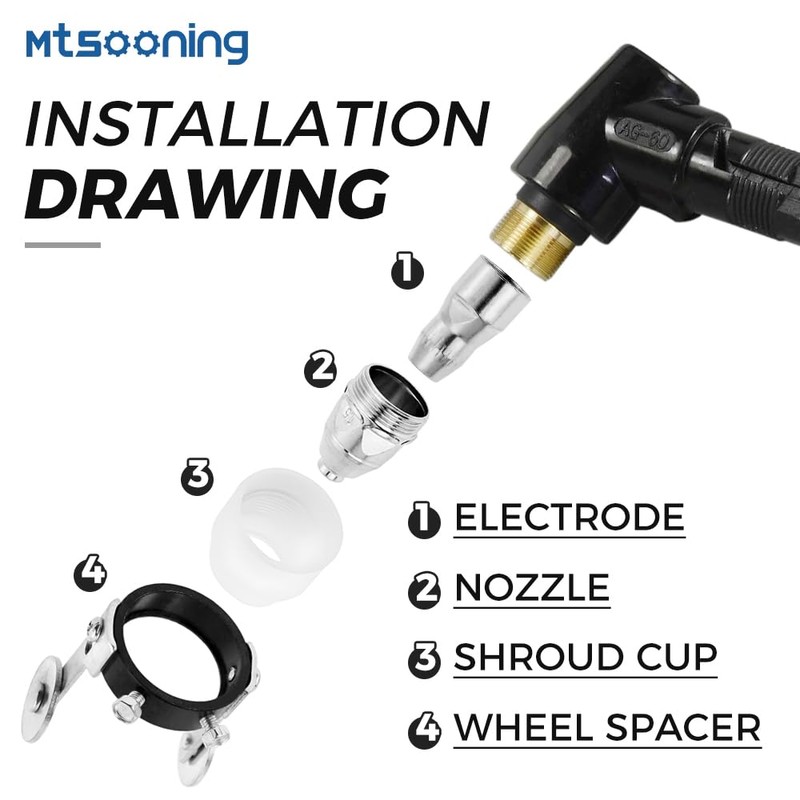 Mtsooning P-80 Plasma Cutting Torch Consumables, 47 PCS 80Amp 0.059"