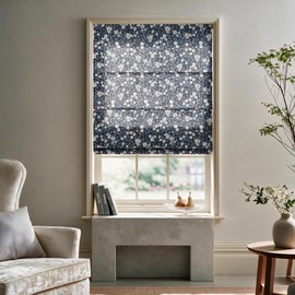 Floral Cordless Roman Shades for Indoor Windows, White Waterproof Backing (Blue)