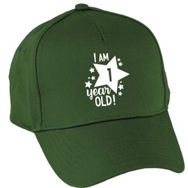 Hippowarehouse I Am 1 Year Old! - 1st Birthday Milestone Birthday Baseball Cap hat Premium Printed 5 Panel OneSize Adults Bottle Green