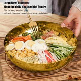 TOPINCN 9.4in Mixing Bowl Gold Thickened Rust Proof 304 Stainless Steel Serving Bowl Strength and Durability for Salad Noodle Food