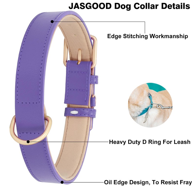 Leather Dog Collar Adjustable Soft Leather Padded Collar Heavy Duty