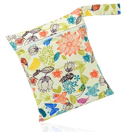 Lotsdonxia Portable Waterproof Wet Bag Reusable Zippered Lightweight Durable On-The-Go Storage Pouch for Nappies Wet Clothes Swimwear Travel (Flower Pattern)