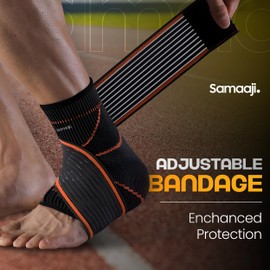 Ankle Support Brace strap for Ligament Damage, Sprained Ankles, plantar fasciitis & Achilles Tendonitis Relief Compression Support for Women, Men, and Athletes Foot Brace for Sports (1, Orange, M)