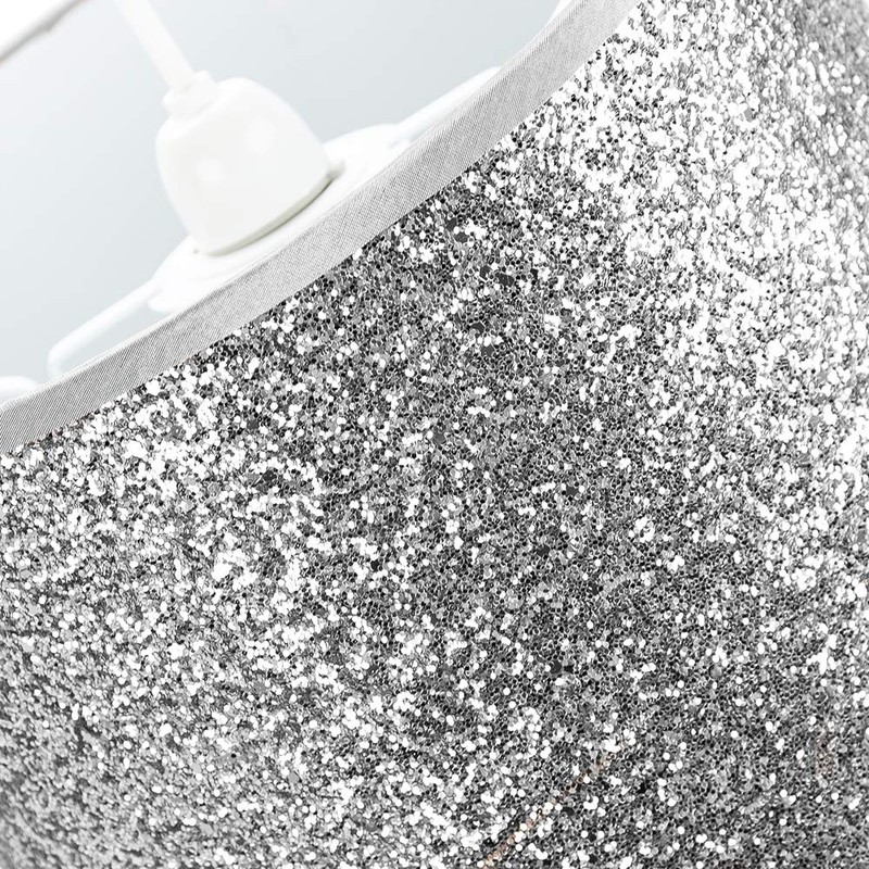 Modern and Designer Bright Silver Glitter Fabric Pendant/Lamp Shade 30cm