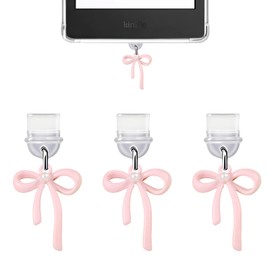 Auiremrti 3-Piece Charms for Kindle, Dust Plugs with Pink Bow, Compatible with Kindle with Type-C Charging Port, Delightful Gift for Kindle Accessories