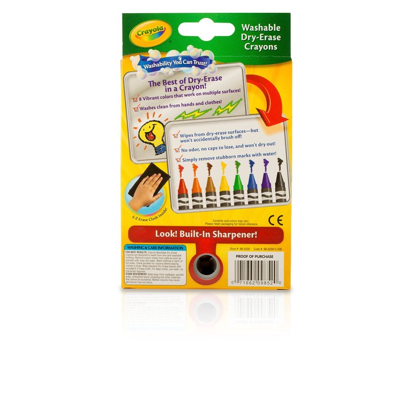 Crayola Washable Dry Erase Crayons (8ct), Includes Eraser Mitt &