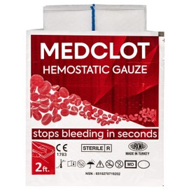 MEDCLOT Hemostatic Gauze-Kaolin Hemostatic Dressing Stops Bleeding Fast-Sterile&Compact for Everyday Carry, Blood-Thinner Users-Medical Gauze -Sealed CE-Certified First-Aid Essential-2ft,2029 Expiry
