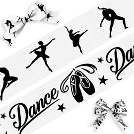 Habbiful 2 Rolls 10 Yards Gymnastics Ribbon Dance Ribbons for Wreath Bows DIY Crafts White Black Sports Ribbons for Wrapping Sports Team Birthday Party Home Decoration, 7/8"