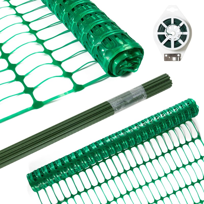 Safety Fence Plastic Mesh Fencing Roll,1 Roll with 25 Steel