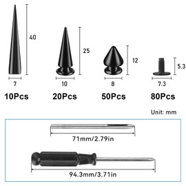 Juego de 80 espigas para ropa, multipuntas y tacos negros para manualidades, 7 x 40 mm, 10 x 25 mm, 8 x 12 mm