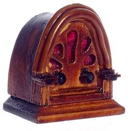 Dollhouse Miniature Radio, Old-Fashioned Tabletop, Walnut Finish