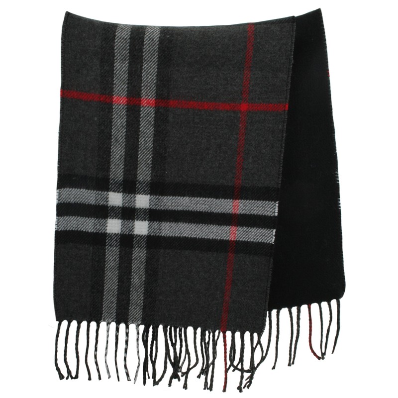 Atano Mens Reversible Checked Scarf with Tassels Black