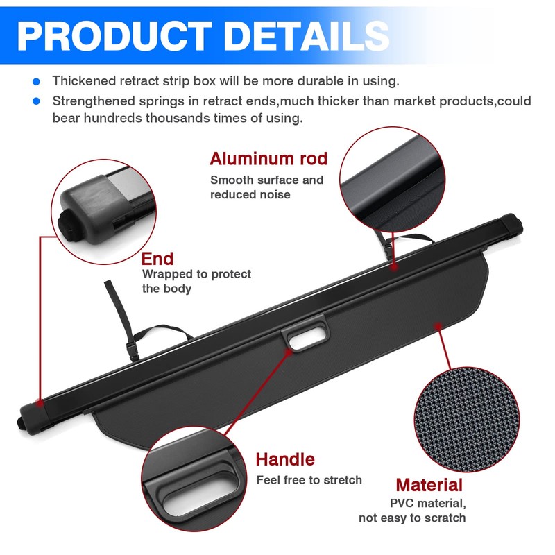Powerty Cargo Cover for 2016-2022 Honda Pilot Trunk Cover Retractable