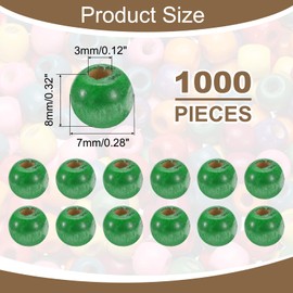 sourcing map 1000pcs Wood Beads, 7mm Colorful Round Wooden Beads Unfinished Wooden Decorative Beads Loose Beads Wooden Spacer Beads for Home Decor DIY Crafts Necklace Bracelet, Grass-Green