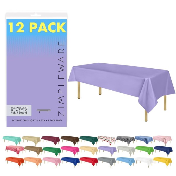 ZIMPLEWARE Premium Lavender Plastic Table Cloth Disposable (12 Pk) Plastic