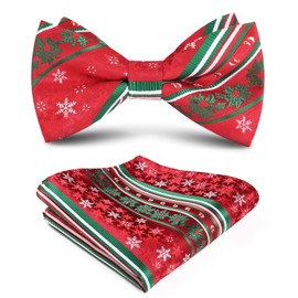HISDERN Men's Christmas Classic Pre-Tied Bow Tie and Pocket Square Set, Wedding Party Accessories -