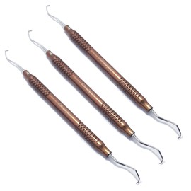 3-Piece Gracey Curettes Set – Size 13/14 – Double-Ended Periodontal Instruments with Brown Color-Coated Aluminum Hollow Handles #GR1314
