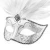 ILOVEMASKS Venetian Masquerade Ostrich Tall Feather Glitter Party Mask (Silver