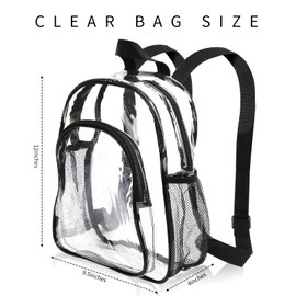 Clear Bag Stadium Approved, Transparent Backpack Mini Clear Backpack See Through Bookbag Small for Concerts Travel School Sports