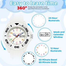 Dayllon Kids Watches,30M Waterproof with Week and Calendar Watch,Birthday Christmas Gift for Kids Ages 5-12-White