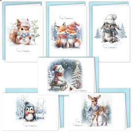 Christmas Cards Set Folding Cards with Envelopes, 12 Cards Christmas with Merry Christmas, Animals Christmas Card Greeting Card for Holidays New Year Christmas Greetings (Animal)