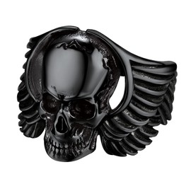 Bandmax Men Boys Wings Skull Rings Black Ring Winged Skull Band Ring Stainless Steel Gothic Signet Ring Skull Finger Ring Size 59 Skull Rings Jewellery, Metal, No Gemstone