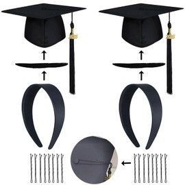 DWTABF 2Pack Black Graduation Cap Headbands, Accessories for Graduation Hat Holder, Secure Cap Stay at place for Grad Day for Students Women Man Girls Boys with 16 Tassel Clips (Black, 1Pack) (No Hat)