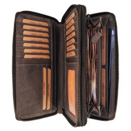 Leather Travel Wallet Document Bag Travel Wallet Made of Naturally Tanned High-Quality Cowhide Leather Organiser XXL Folder Purse Purse, Grey (1), Vintage