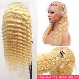 613 Deep Wave 13x6 HD Lace Front Wig Human Hair 30 Inch Remy 150% Density 613 Blonde Transparent Lace Frontal for Women Glueless 6Inch Deep Parting Wigs Bleached Pre Plucked with Baby Hair