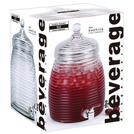 Elegant Mini Beehive Glass Beverage Dispenser with Glass Lid and Spigot - Hold 1.3 Gallons of Your Favorite Beverage - for Outdoor Dining, Parties, Outdoor Events or Tailgating