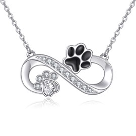 SHEAISRS Infinity Paw Print Necklace for Women Sterling Silver Cat Dog Paw Necklace Paw Print Necklaces Pendant Jewelry for Women