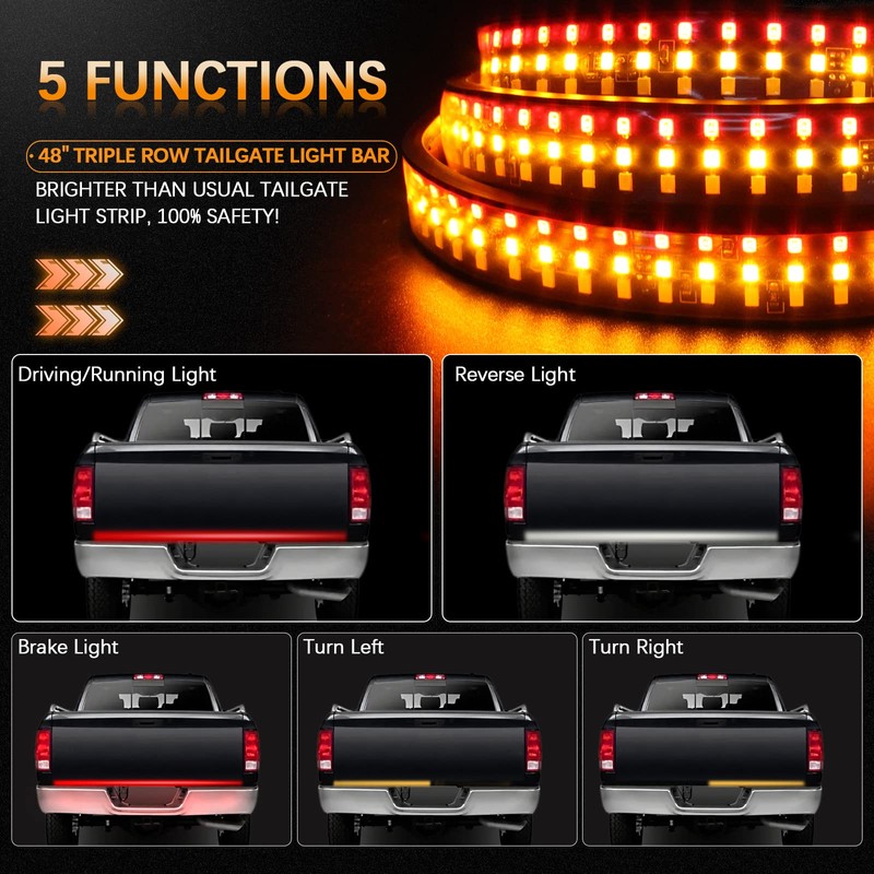 AMEXMART 48"/49" Tailgate Light Bar,Aluminum Frame Triple Row LED Tailgate
