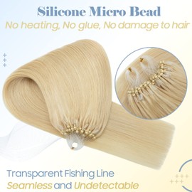 SLEEKALON Micro Loop Hair Extension Human Hair Micro Beads Hair Extension Micro Link Real Human Hair Extensions for Women,#613 Bleach Blonde Microbeads Micro Ring Hair Extension,50s/50g/pack,22 Inch