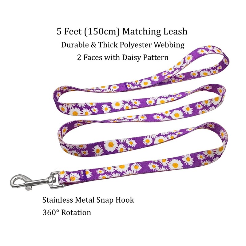 Olahibi Dog Collar and Leash Set, Cute Daisy Pattern, Polyester