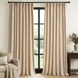 Beige Champagne Velvet Curtains 84 Inch: Pinch Pleated 2 Panels Luxury Living Room Darkening Thermal Insulated Drape with Hooks- Elegant Soundproof Noise Reducing Back Tab Window Curtain for Bedroom
