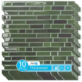 Art3d 10-Sheet Heavy-Duty Peel and Stick Backsplash, Waterproof Wall Tiles Stick on Kitchen Backsplash Living Space, Dark Green
