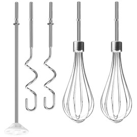 Linkidea Hand Mixer Attachments Beater, Mixing Stick, Dough Hook, Stainless Steel Hand Blender Accessories, Compatible with Kitchenaid Hand Mixers KHM3 KHM5 KHM7 KHM9 (Set of 5)
