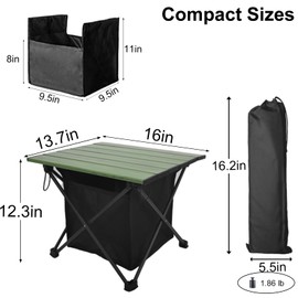 Audoyon Foldable Camping Side Table, Ultralight Small Beach Table Aluminum, Portable Outdoor Table with Carry Bag and Storage for Picnic, Grill, Hiking, Fishing, Sand, Camping Essentials(S)