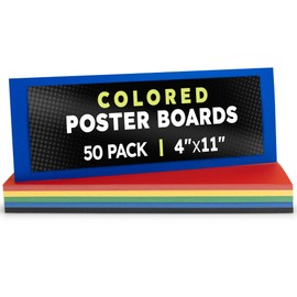 Hygloss Small Colored Poster Board 4x11-50 Assorted Standard Color Poster Boards Bulk Pack - Red, Yellow, Green, Blue, Black - 10 Pt. Thickness Poster Board Paper - Posterboard Multipack 4" x 11"