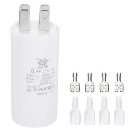 PATIKIL CBB60 5uF Run Capacitor,1 Pcs AC450V 4 Pin Double Insert with Sheath Spring, White