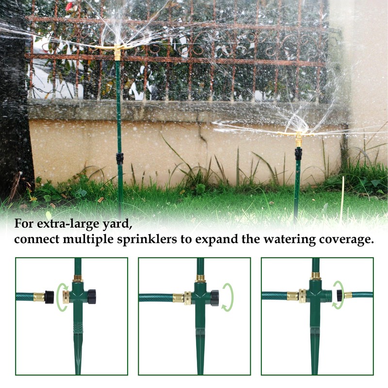 ARICOR 2 Pack 3-Arm Garden Sprinkler, 360 Degree Rotation Garden