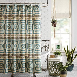 JUNGALOW Hypnotic Fabric Shower Curtain, Machine Washable, 72" x 72", Blue