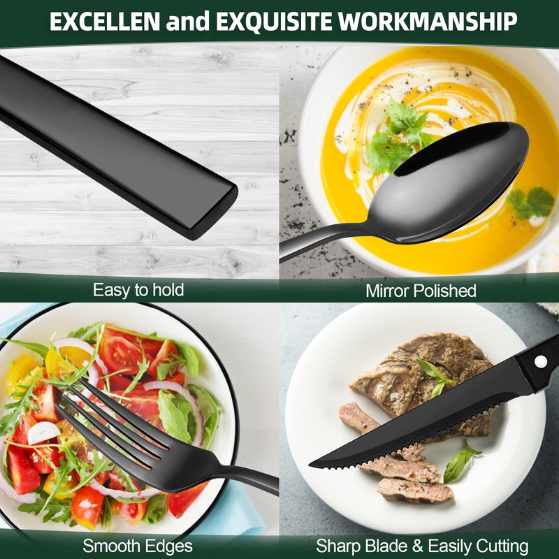 72-Piece Stainless Steel Black Silverware Set - CEKEE Flatware Kitchen