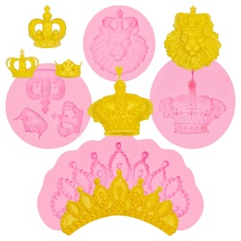 Royal Crown Silicone Molds Set, Lion and Tiara Fondant Molds, Pink, 4 Pieces