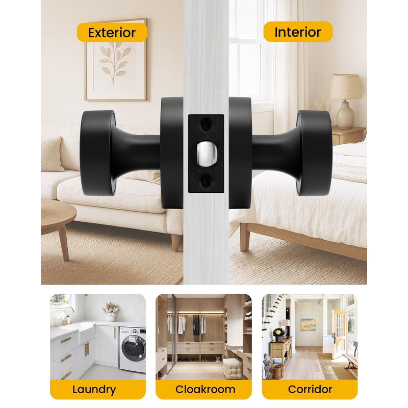 goldenwarm Black Closet Door Knobs, Heavy Duty Zinc-Alloy Passage Matte