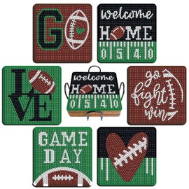 Nilyzit 6pcs DIY Football Diamond Painting Coasters Kits for Adults Small Western Diamond Art Kits for Beginners Football Coasters Paint-by-Number Kits Crystal Art