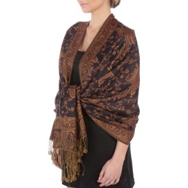 Sakkas 70" x 28" Double Layer Jacquard Paisley Viscose Pashmina Scarf/Stole - (20+ Rich Colours), sapphire