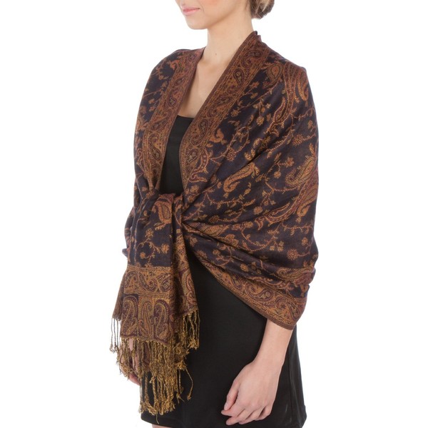 Sakkas 70" x 28" Double Layer Jacquard Paisley Viscose Pashmina