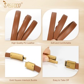 JASGOOD Thin Ladies Waist Belt for Dresses Jeans Pants, Skinny Womens Belt with Antique Gold Buckle Black+Brown Fit Waist Size Up to 46 Inches